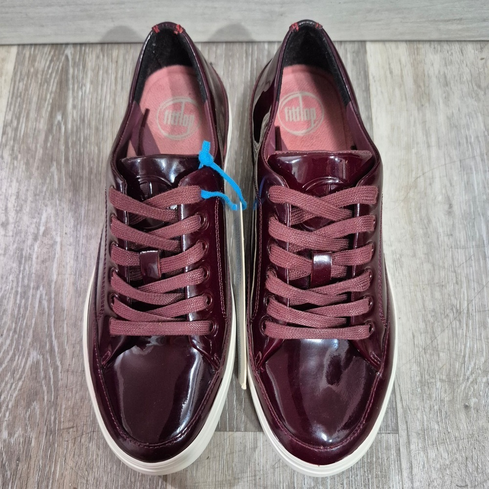 FitFlop Women Burgundy Patent Leather Lace Up Sneakers Shoes Size US 8